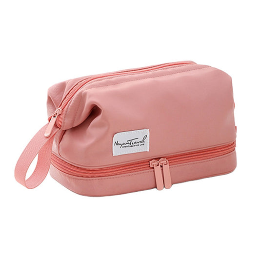 Two Layers Makeup Storage Bag Pink Water Resistant Cosmetic Bag Travel Bag