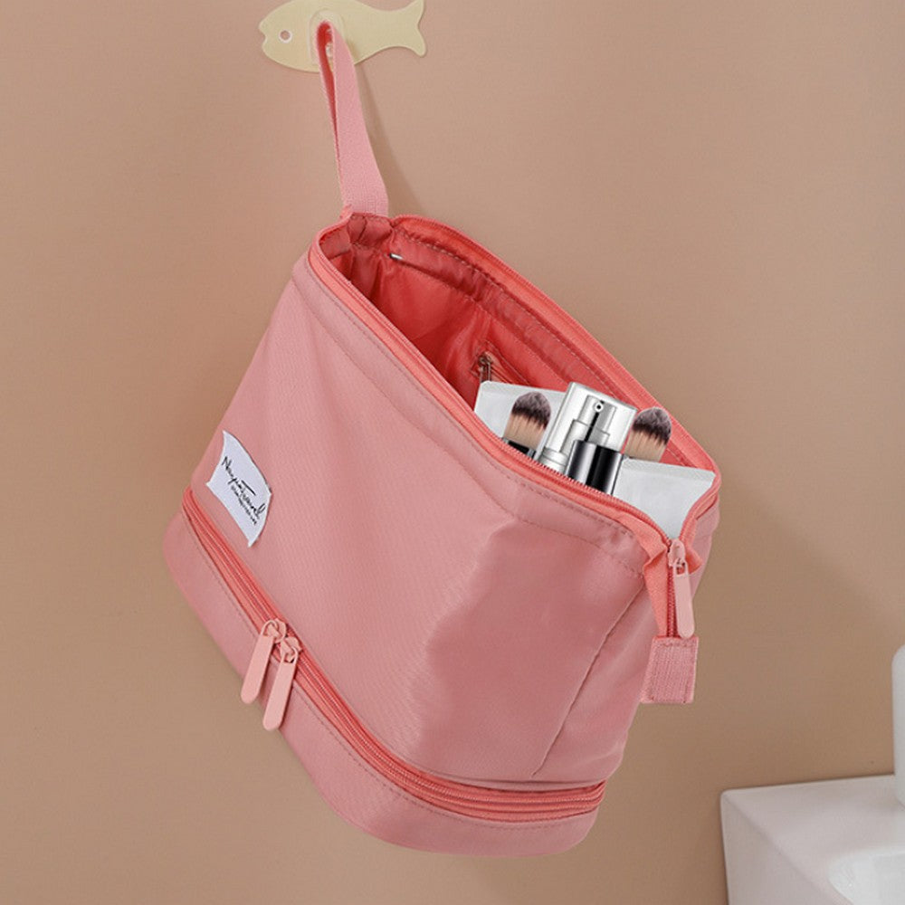 Two Layers Makeup Storage Bag Pink Water Resistant Cosmetic Bag Travel Bag