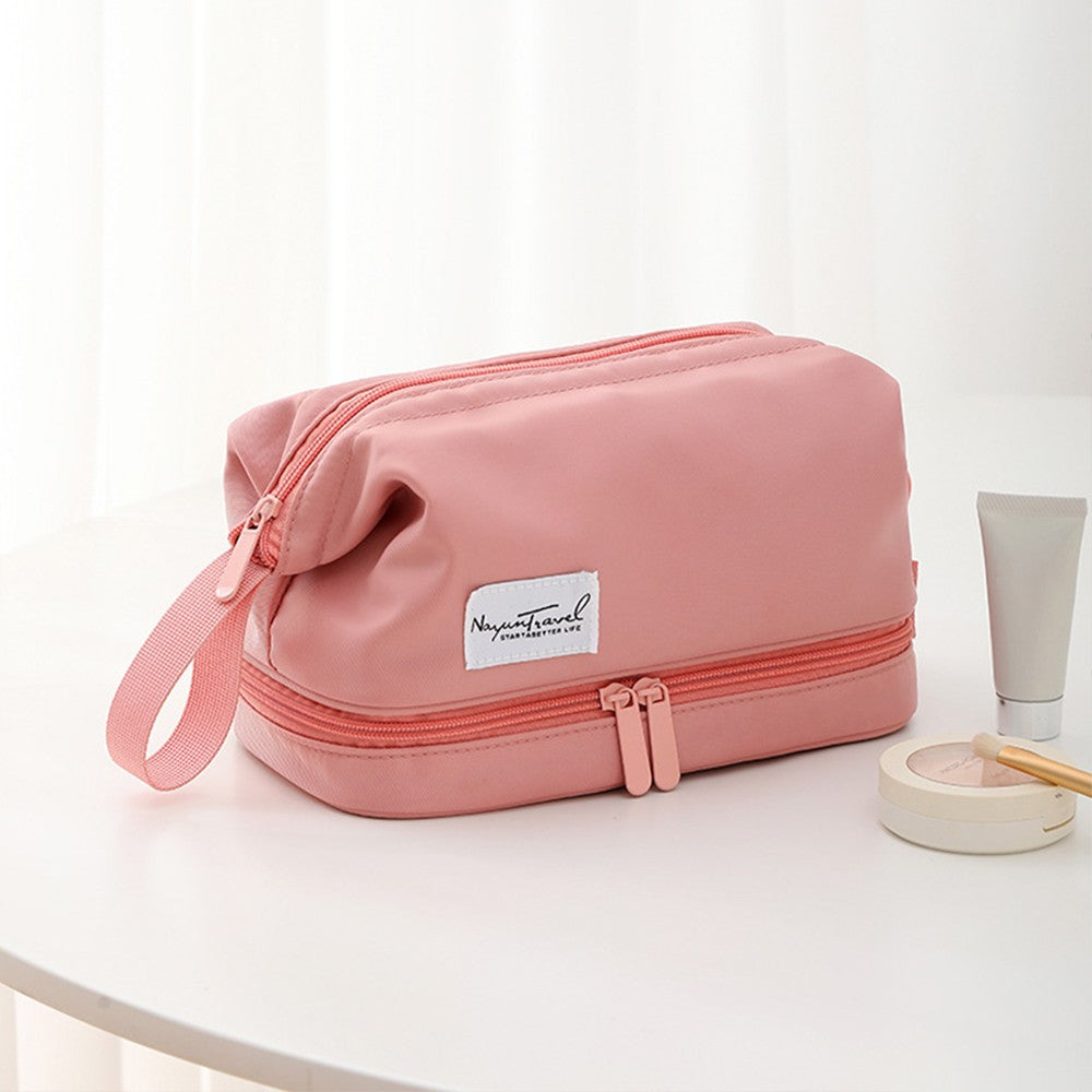 Two Layers Makeup Storage Bag Pink Water Resistant Cosmetic Bag Travel Bag