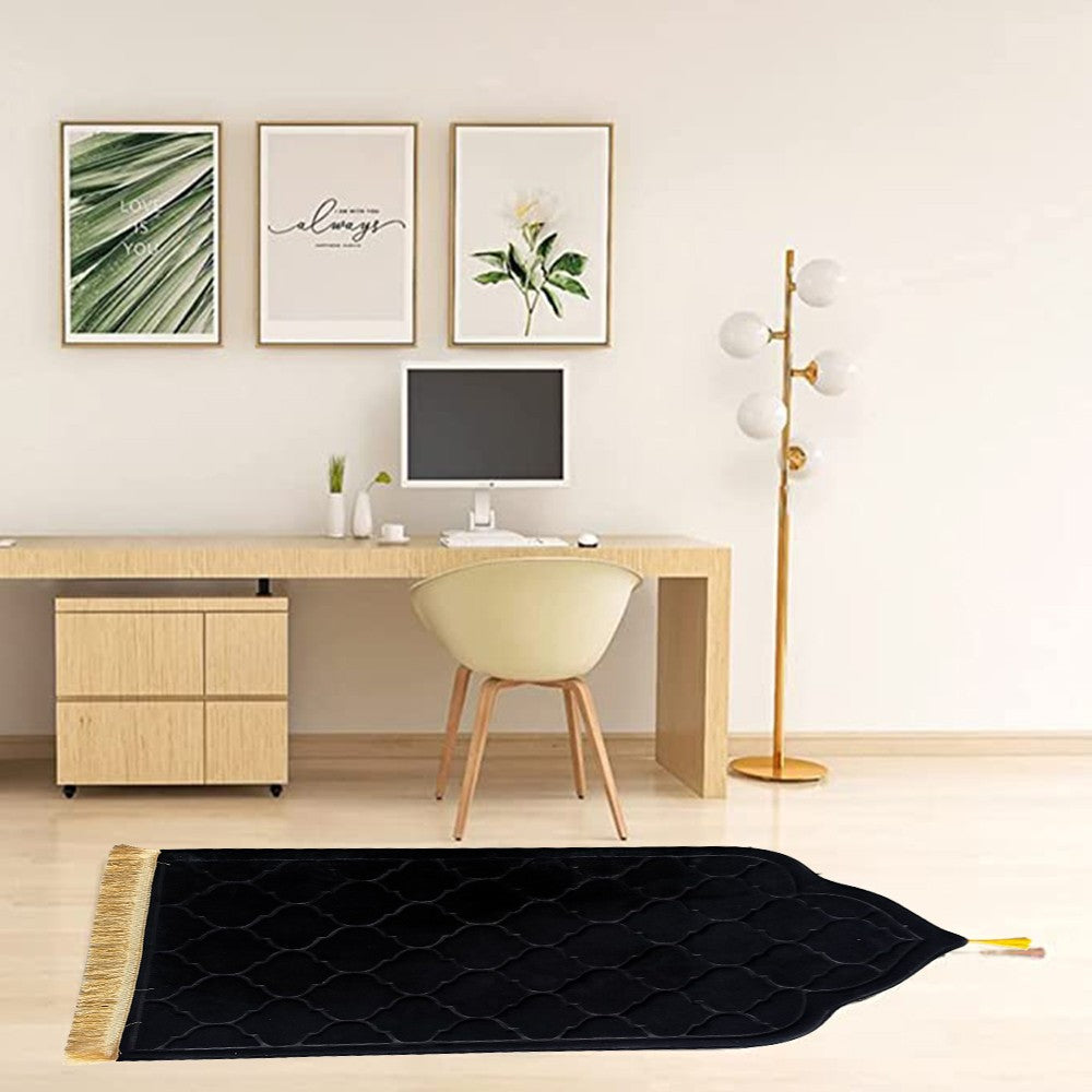 110x65cm Black Muslim Prayer Mat Thick Meditation Mat Flannel Floor Mat