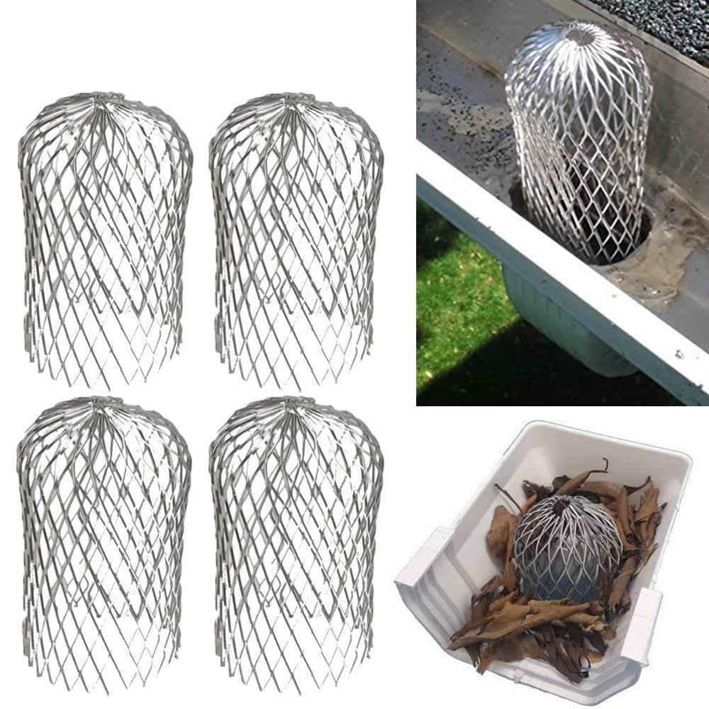 4Pcs 3 Inch Expandable Metal Gutter Guard Sieve Gutter Filter Leaves Strainer Blocker Downpipe Protection Cover