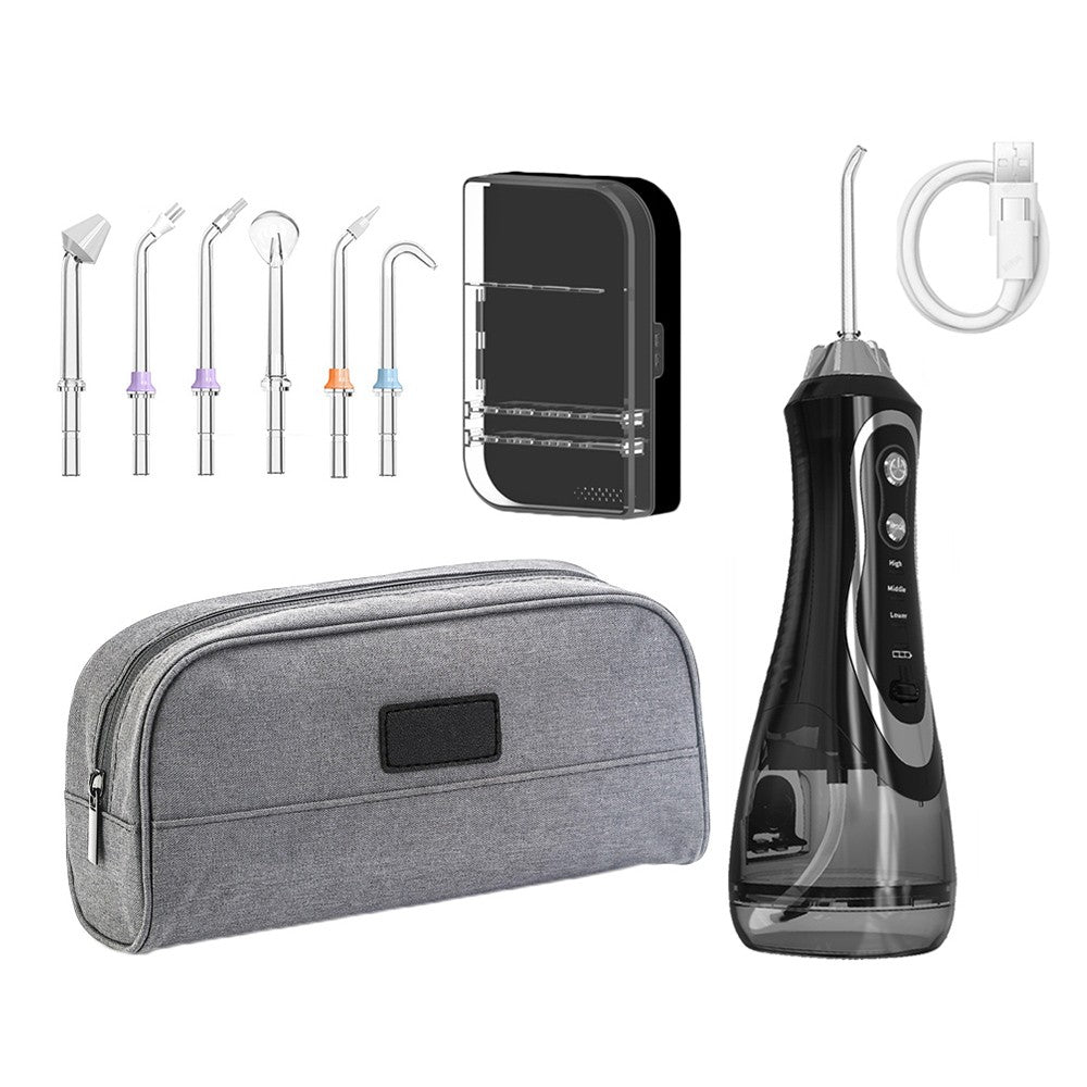 Black Cordless Electric Water Flosser Dental Oral Irrigator Teeth Cleaning Device Teeth Cleaner with 7 Jet Tips