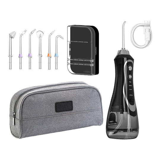 Black Cordless Electric Water Flosser Dental Oral Irrigator Teeth Cleaning Device Teeth Cleaner with 7 Jet Tips