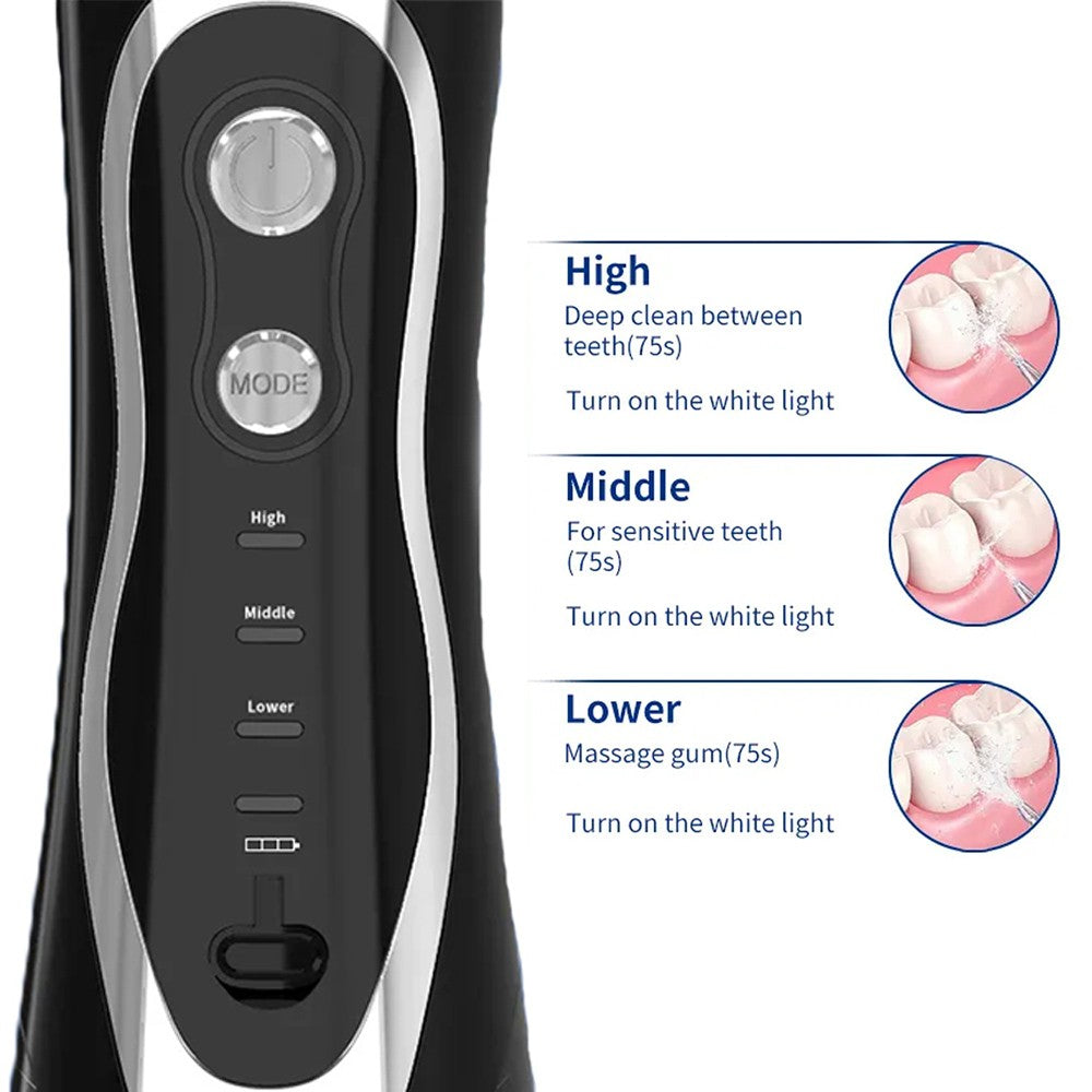 Black Cordless Electric Water Flosser Dental Oral Irrigator Teeth Cleaning Device Teeth Cleaner with 7 Jet Tips