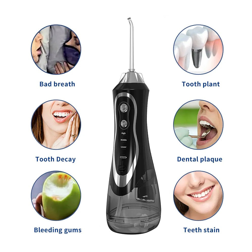 Black Cordless Electric Water Flosser Dental Oral Irrigator Teeth Cleaning Device Teeth Cleaner with 7 Jet Tips