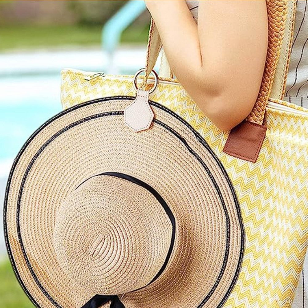 Magnetic Hat Clip for Travel Beige PU Leather Hands Free Sunhat Clip on Bag Luggage Backpack Bag Accessory