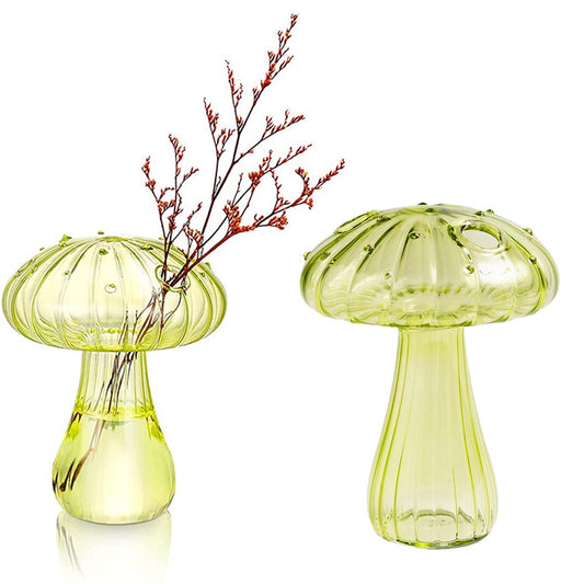 Green Mushroom Shaped Glass Vase Aromatherapy Bottle Hydroponic Plant Flower Pot