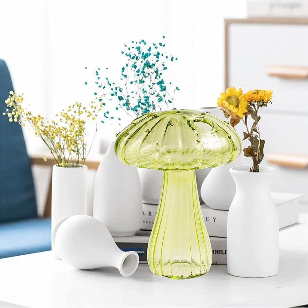 Green Mushroom Shaped Glass Vase Aromatherapy Bottle Hydroponic Plant Flower Pot