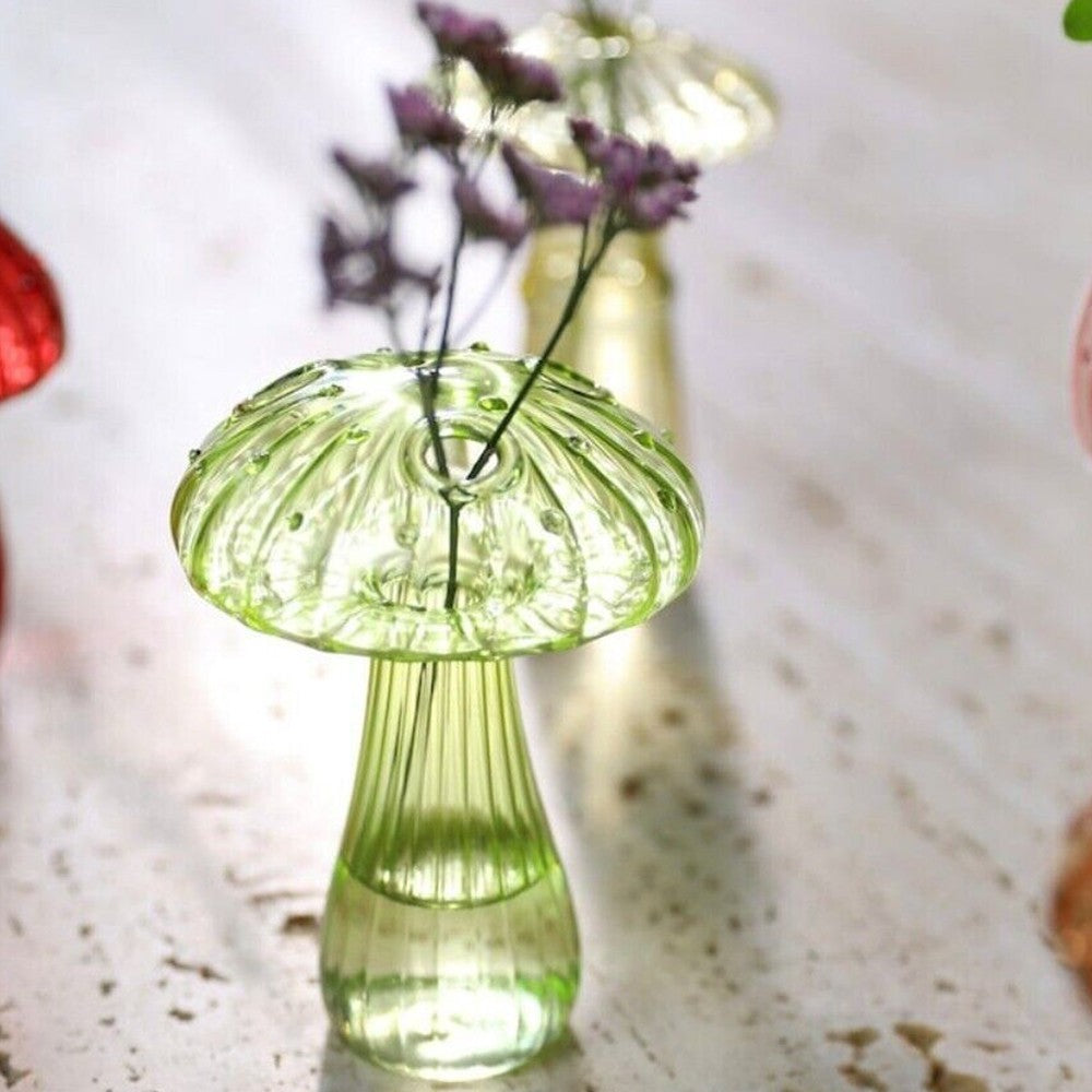 Green Mushroom Shaped Glass Vase Aromatherapy Bottle Hydroponic Plant Flower Pot