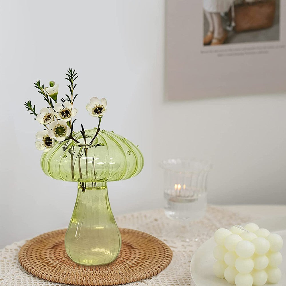 Green Mushroom Shaped Glass Vase Aromatherapy Bottle Hydroponic Plant Flower Pot