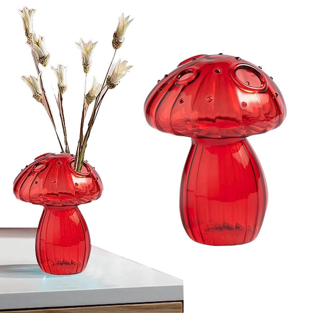 Red Mushroom Shaped Glass Vase Aromatherapy Bottle Hydroponic Plant Flower Pot