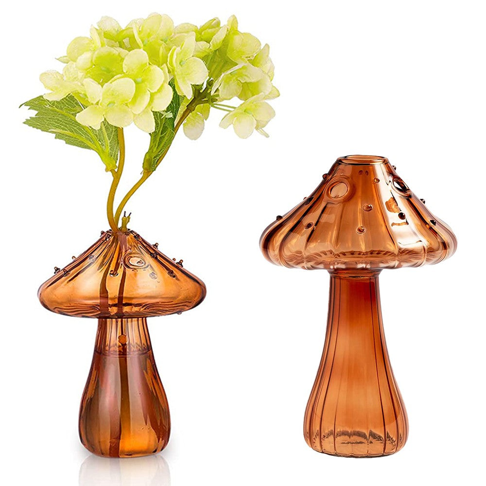 Brown Mushroom Shaped Glass Vase Aromatherapy Bottle Hydroponic Plant Flower Pot