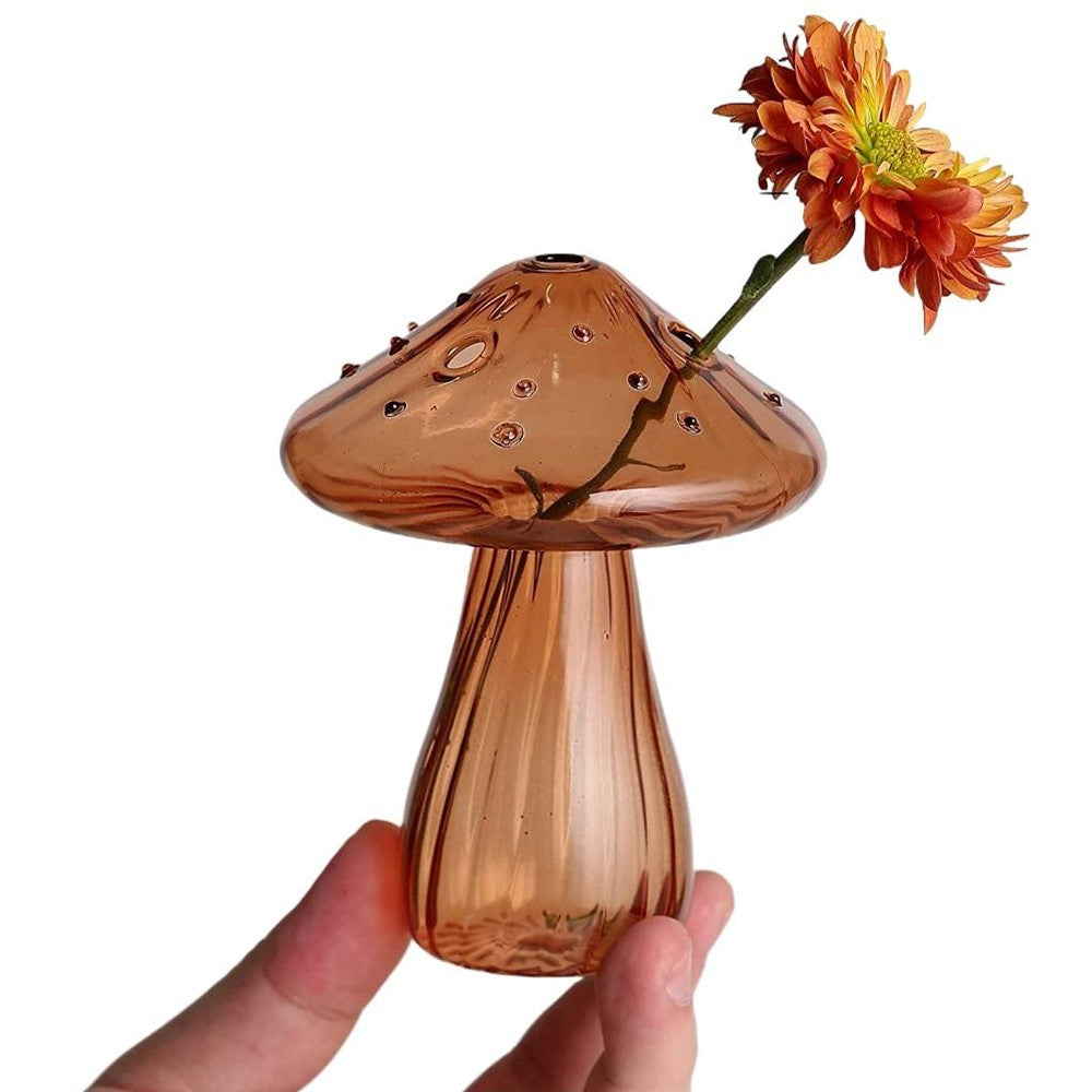 Brown Mushroom Shaped Glass Vase Aromatherapy Bottle Hydroponic Plant Flower Pot