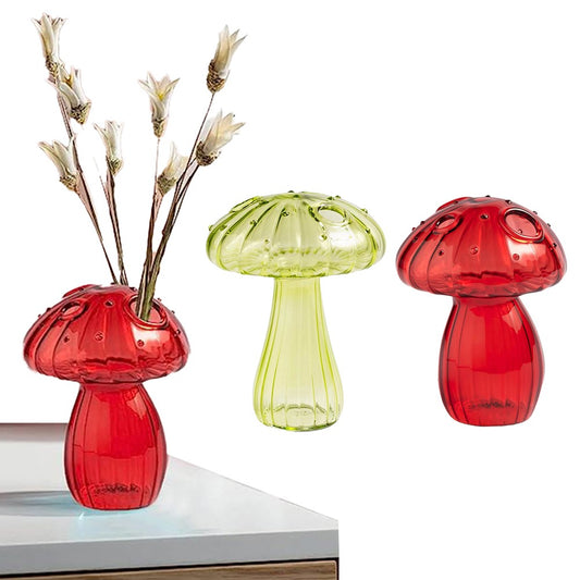 2 X Green Red Mushroom Shaped Glass Vase Aromatherapy Bottle Hydroponic Plant Flower Pot