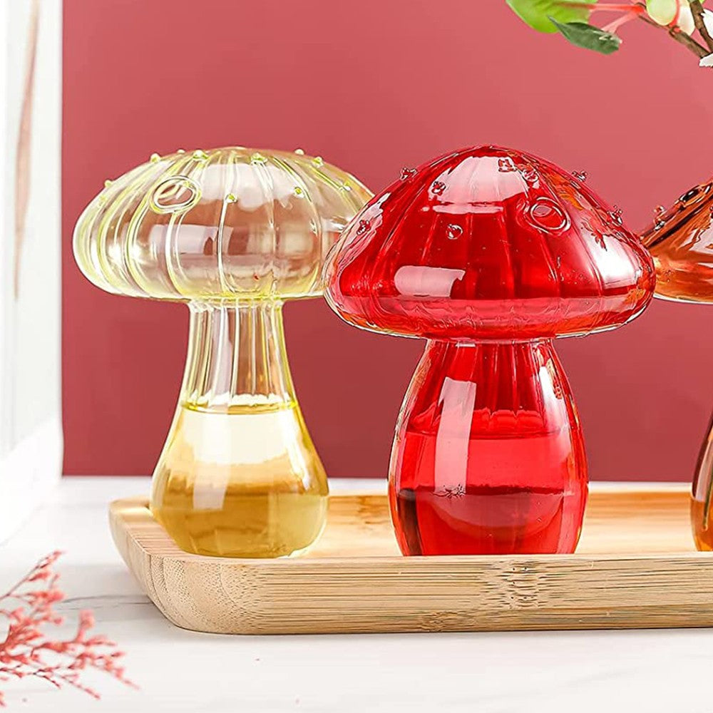 2 X Green Red Mushroom Shaped Glass Vase Aromatherapy Bottle Hydroponic Plant Flower Pot