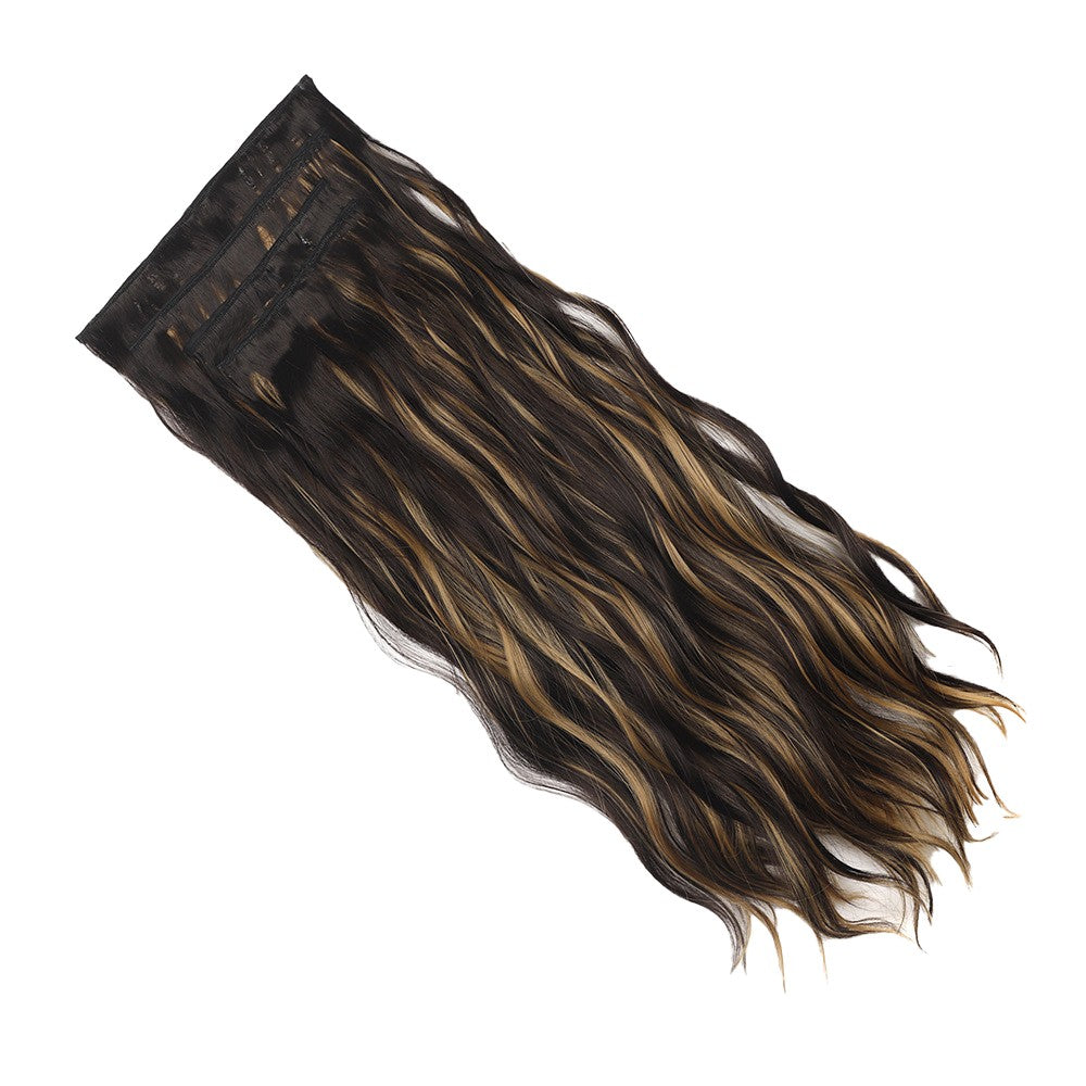 Set of 4Pcs Black Mixed Brown Clip in Hair Extensions Natural Wavy Hair Extensions Long Wavy Hairpieces