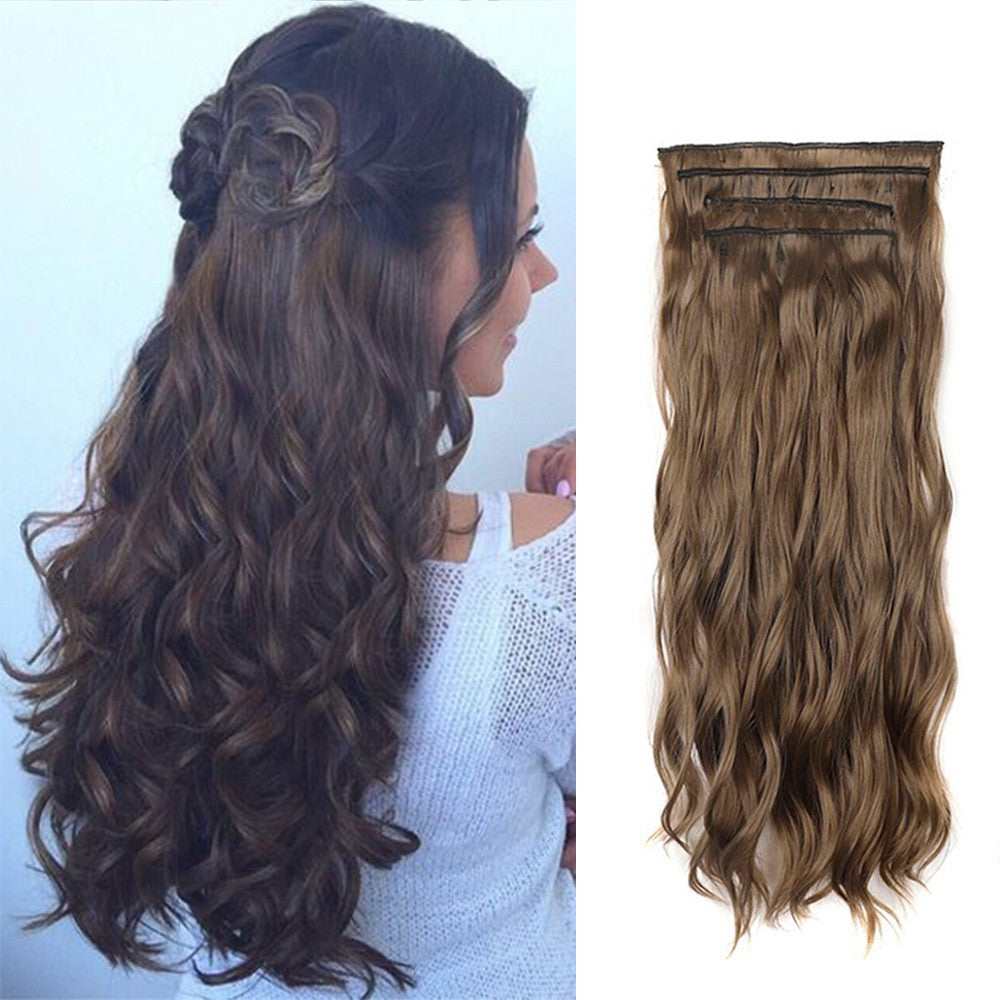 Set of 4Pcs Light Brown Clip in Hair Extensions Natural Wavy Hair Extensions Long Wavy Hairpieces