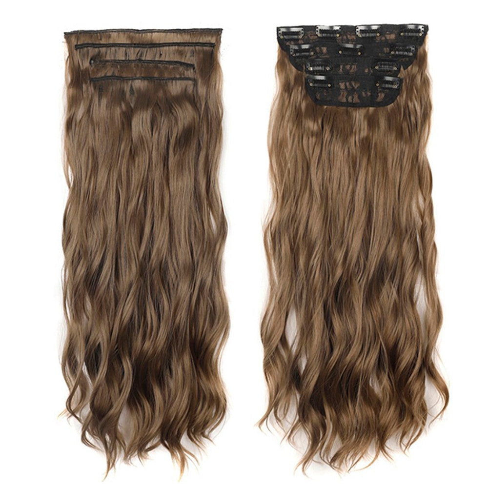 Set of 4Pcs Light Brown Clip in Hair Extensions Natural Wavy Hair Extensions Long Wavy Hairpieces