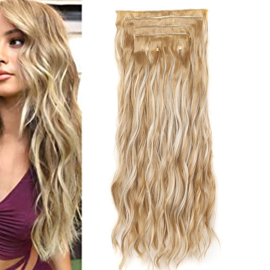 Set of 4Pcs Blonde Clip in Hair Extensions Natural Wavy Hair Extensions Long Wavy Hairpieces