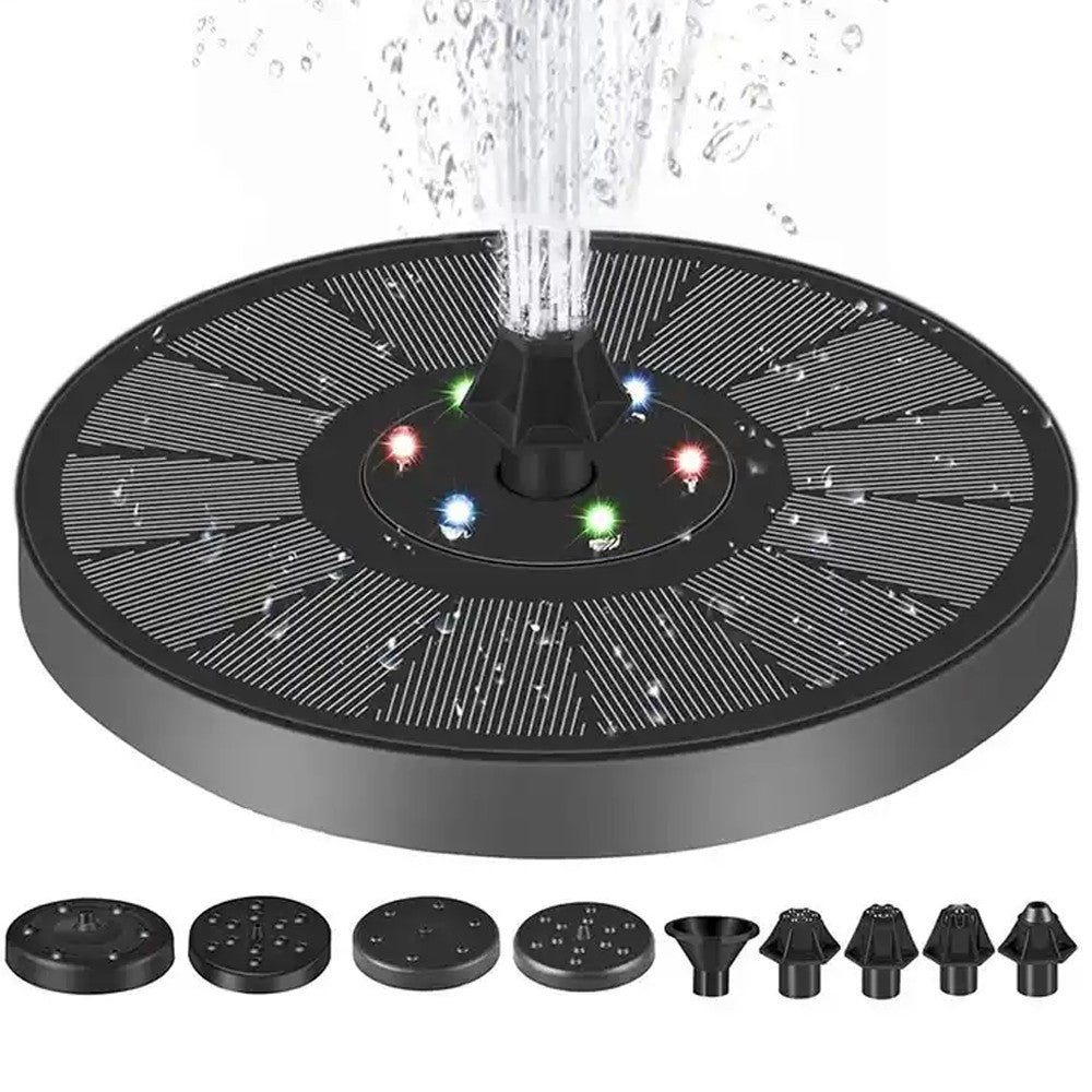 Floating Solar Fountain Pump with LED Lights Bird Bath Water Pump with 7 Nozzles