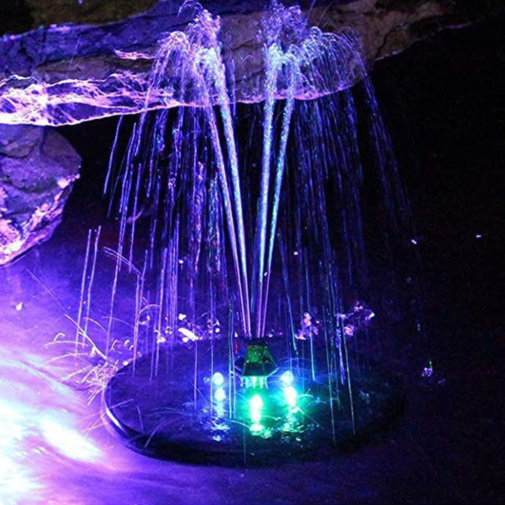 Floating Solar Fountain Pump with LED Lights Bird Bath Water Pump with 7 Nozzles
