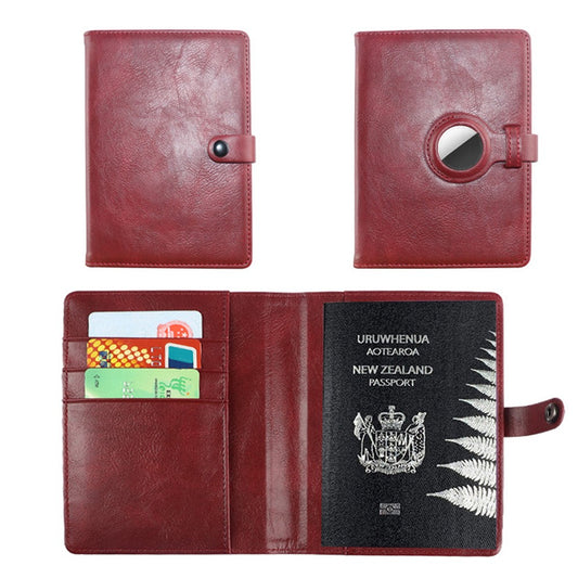 Travel Passport Holder PU Leather Passport Case Wallet with Protective Case for AirTag Red