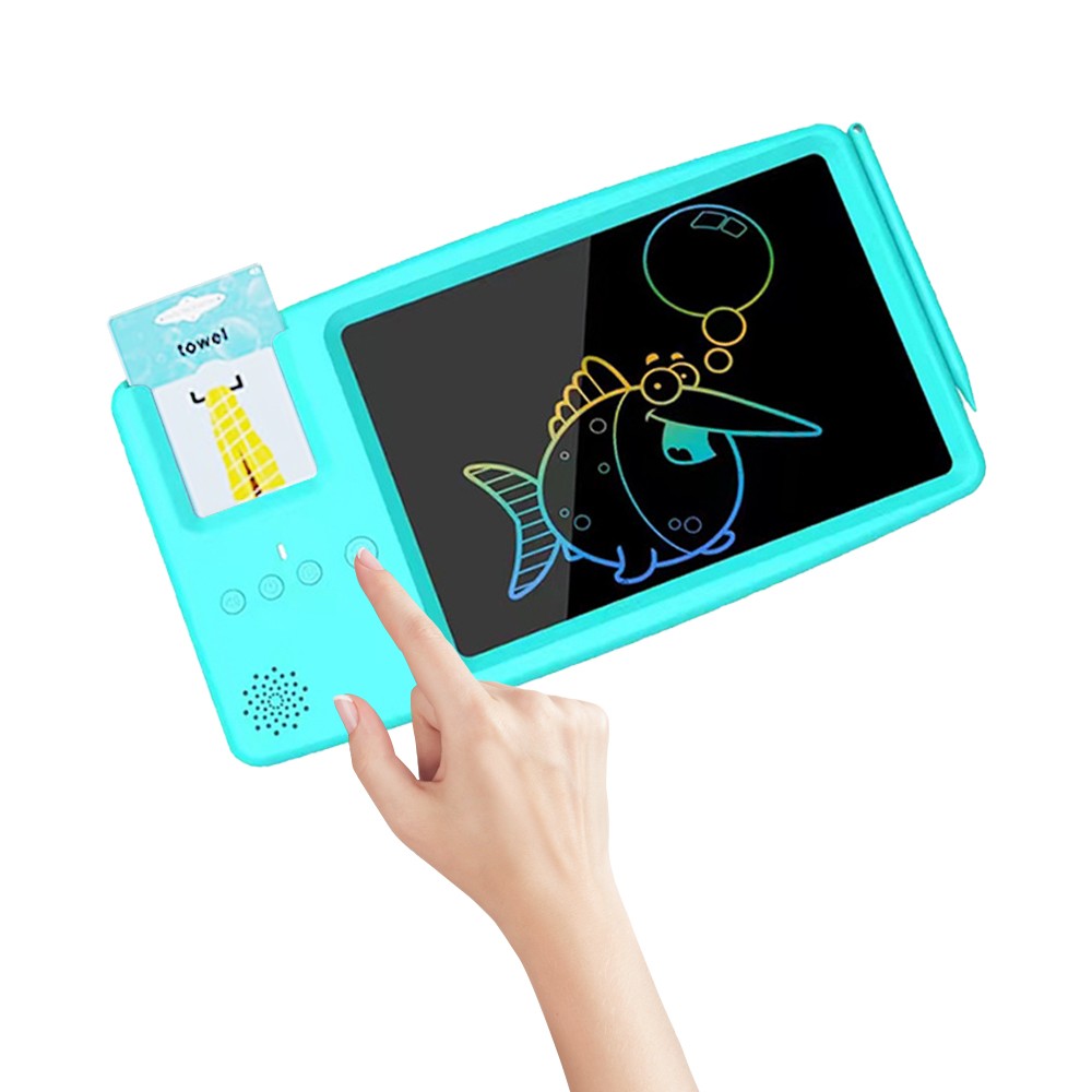 2 in 1 Kids Talking Flash Cards Learning Toys LCD Writing Tablet Blue