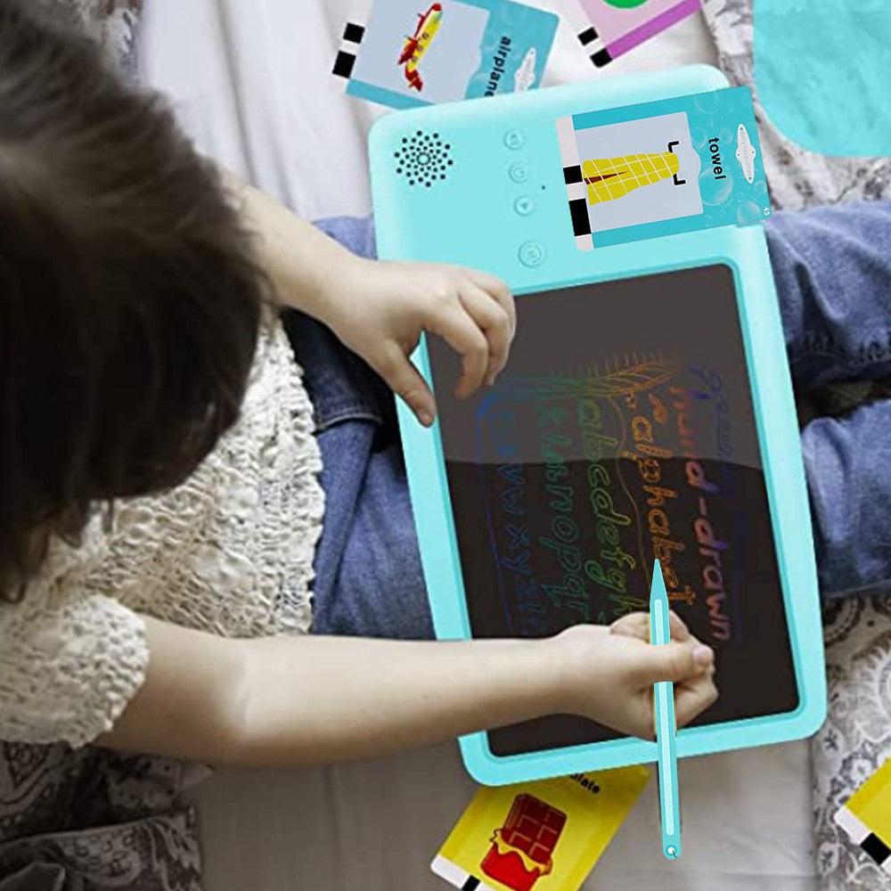 2 in 1 Kids Talking Flash Cards Learning Toys LCD Writing Tablet Blue