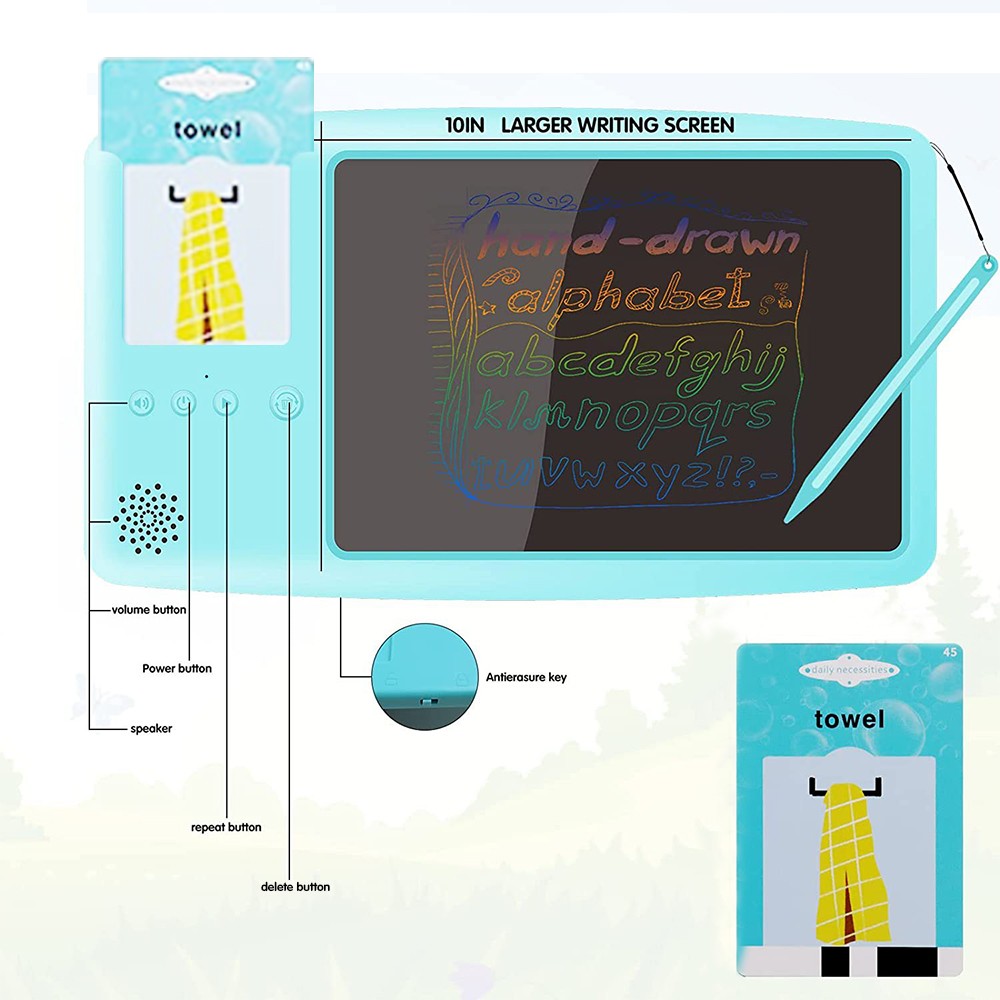 2 in 1 Kids Talking Flash Cards Learning Toys LCD Writing Tablet Blue