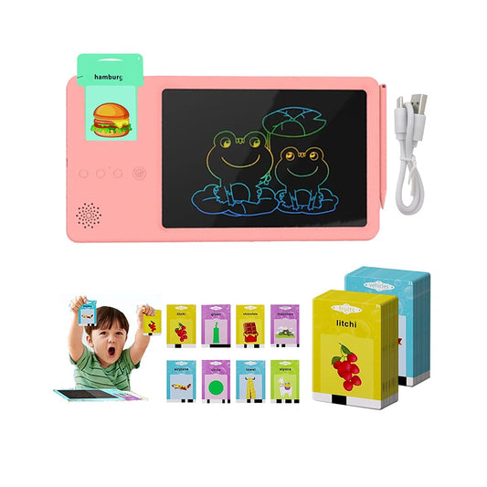 2 in 1 Kids Talking Flash Cards Learning Toys LCD Writing Tablet Blue Pink