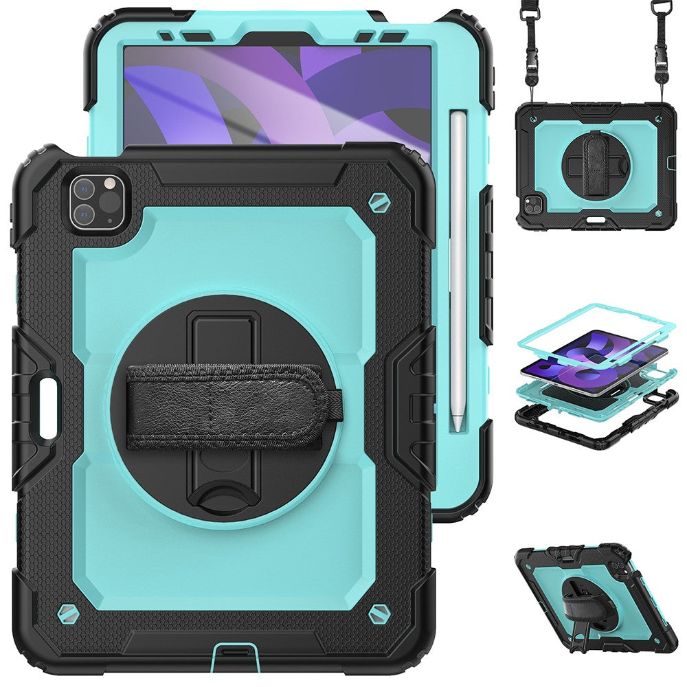 For iPad Shockproof Protective Case Stand with Screen Protector Shoulder Strap Blue