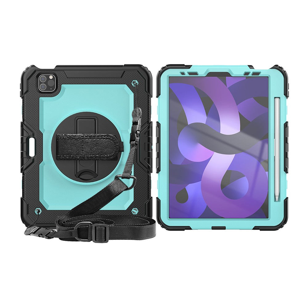 For iPad Shockproof Protective Case Stand with Screen Protector Shoulder Strap Blue