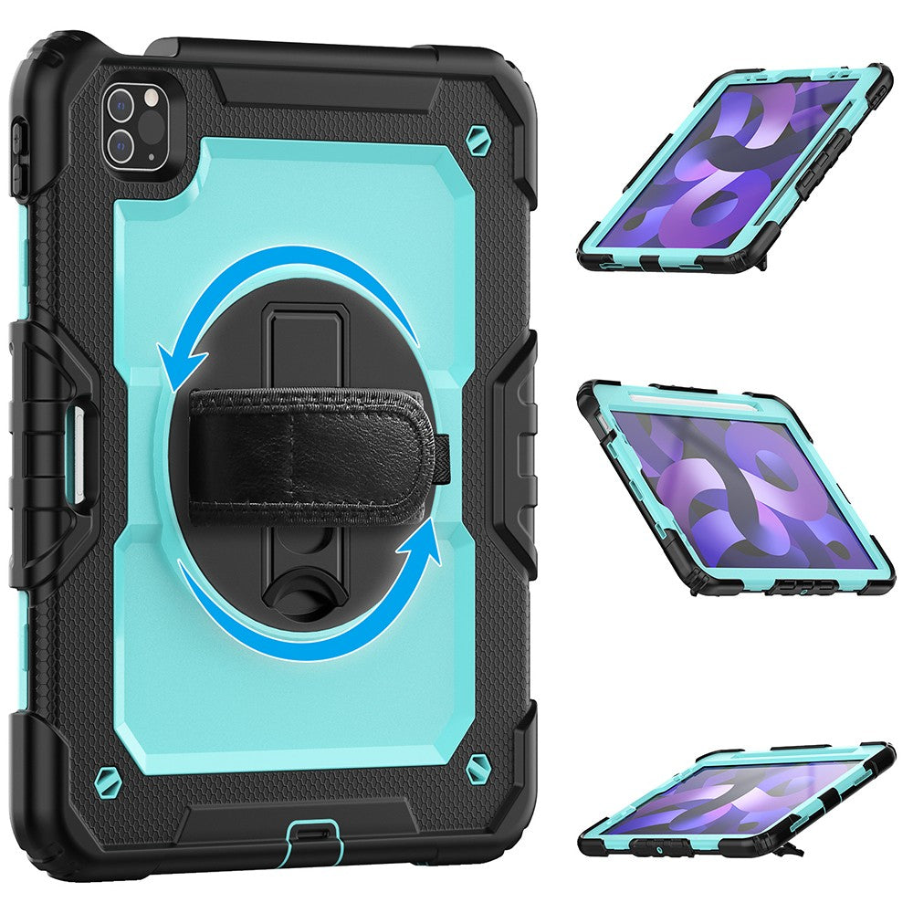 For iPad Shockproof Protective Case Stand with Screen Protector Shoulder Strap Blue