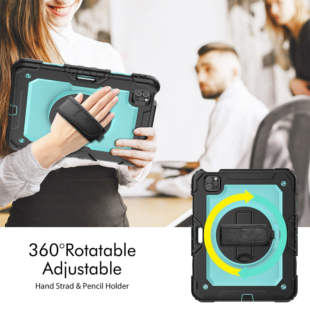For iPad Shockproof Protective Case Stand with Screen Protector Shoulder Strap Blue
