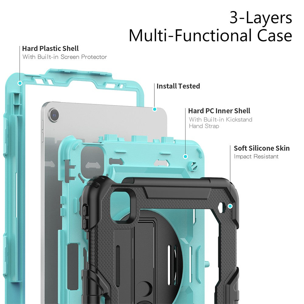 For iPad Shockproof Protective Case Stand with Screen Protector Shoulder Strap Blue