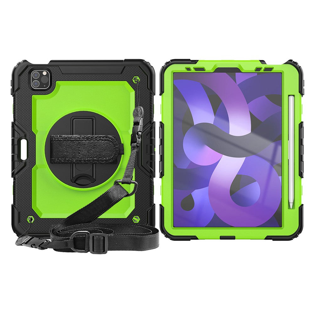 For iPad Shockproof Protective Case Stand with Screen Protector Shoulder Strap Green