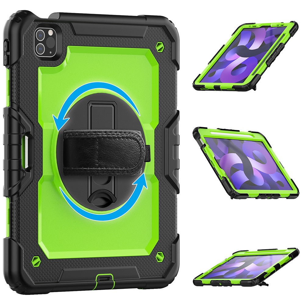 For iPad Shockproof Protective Case Stand with Screen Protector Shoulder Strap Green