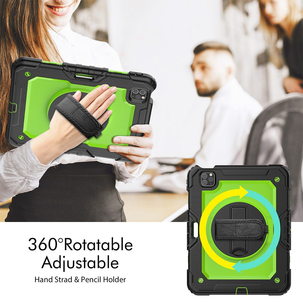 For iPad Shockproof Protective Case Stand with Screen Protector Shoulder Strap Green
