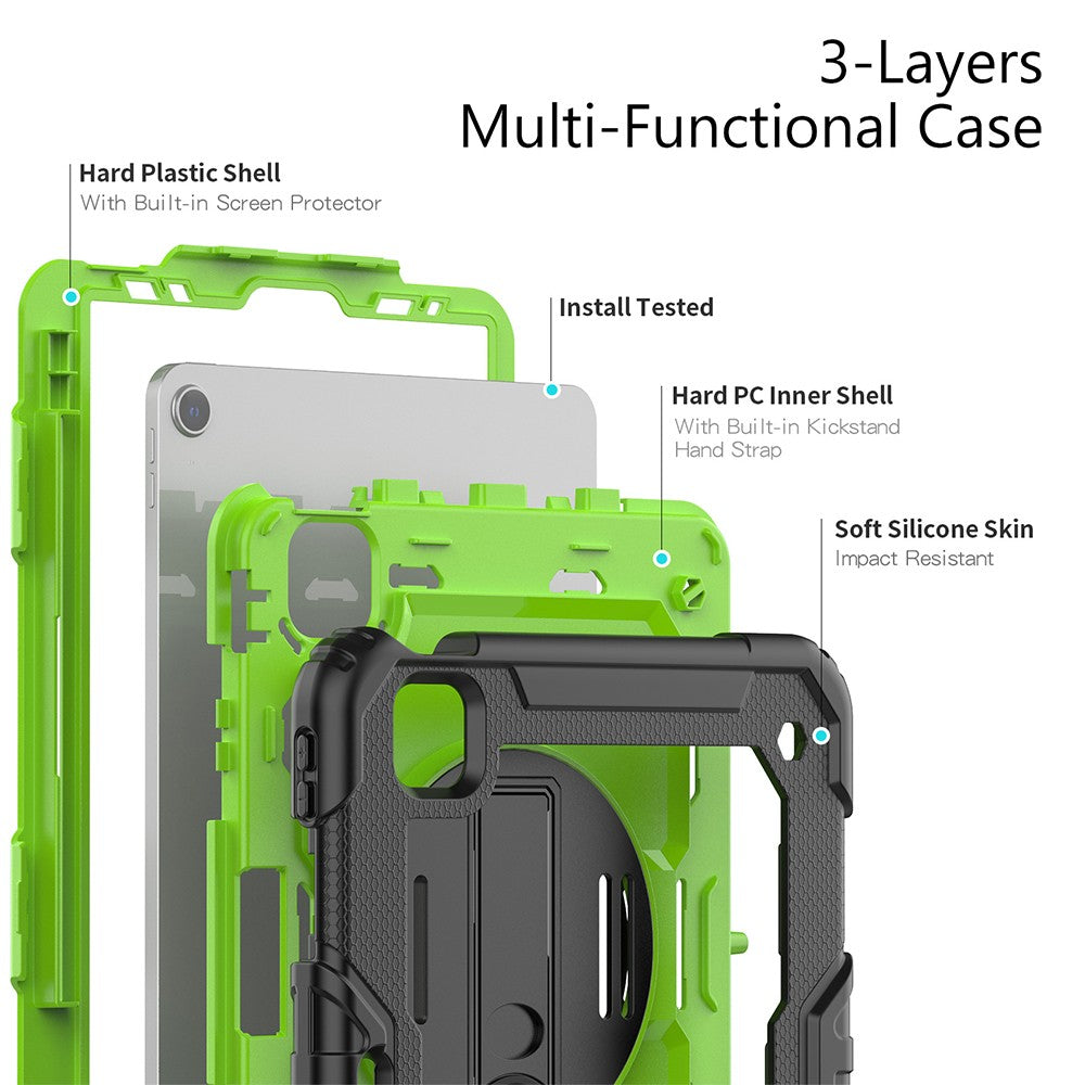 For iPad Shockproof Protective Case Stand with Screen Protector Shoulder Strap Green