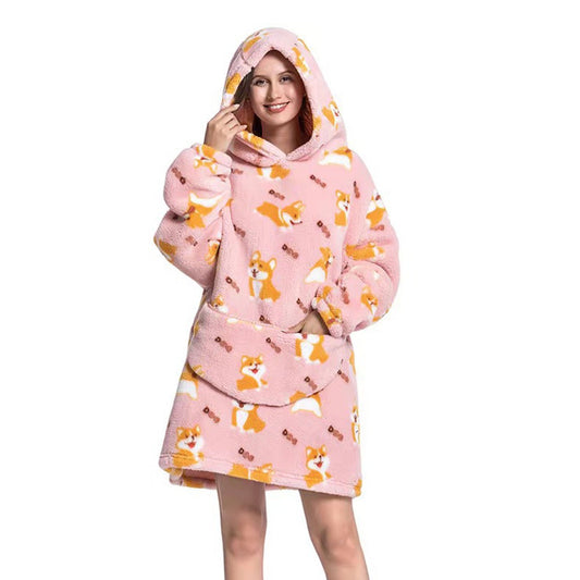 Unisex Adult Hooded Blanket Wearable Blanket Oversized Hoodie Blanket Pink