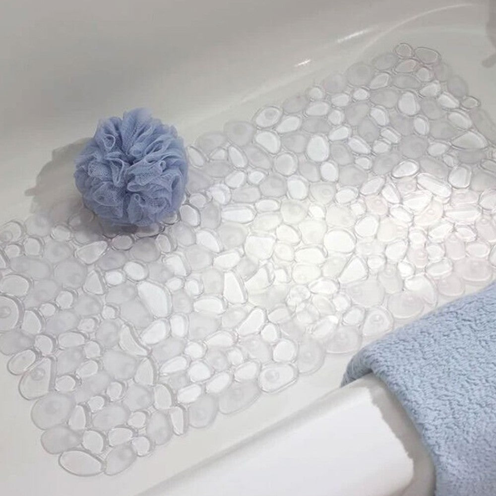33x63cm Pebble Bathroom Mat Non Slip Shower Mat PVC Bathtub Mat with Suction Cups White