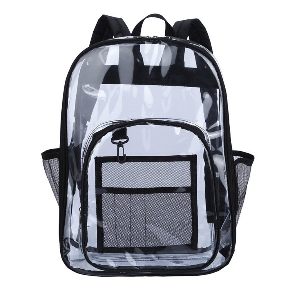 PVC Clear Backpack Transparent Bookbag School Backpack with Reinforced Strap Black