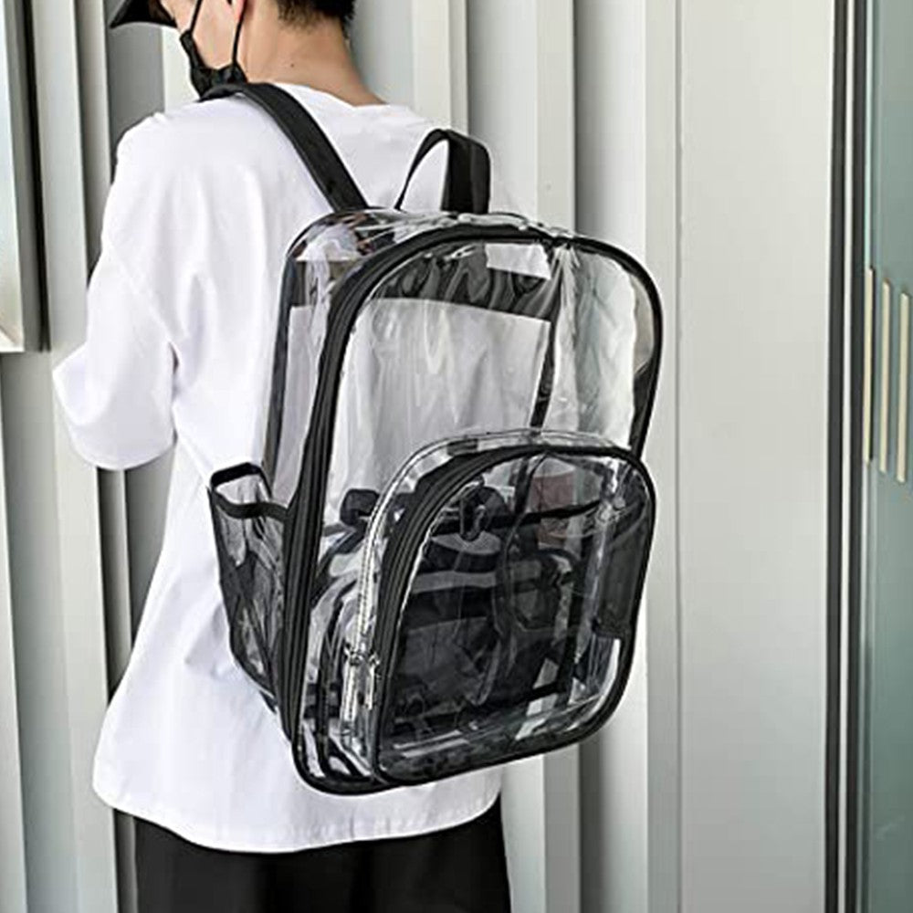 PVC Clear Backpack Transparent Bookbag School Backpack with Reinforced Strap Black