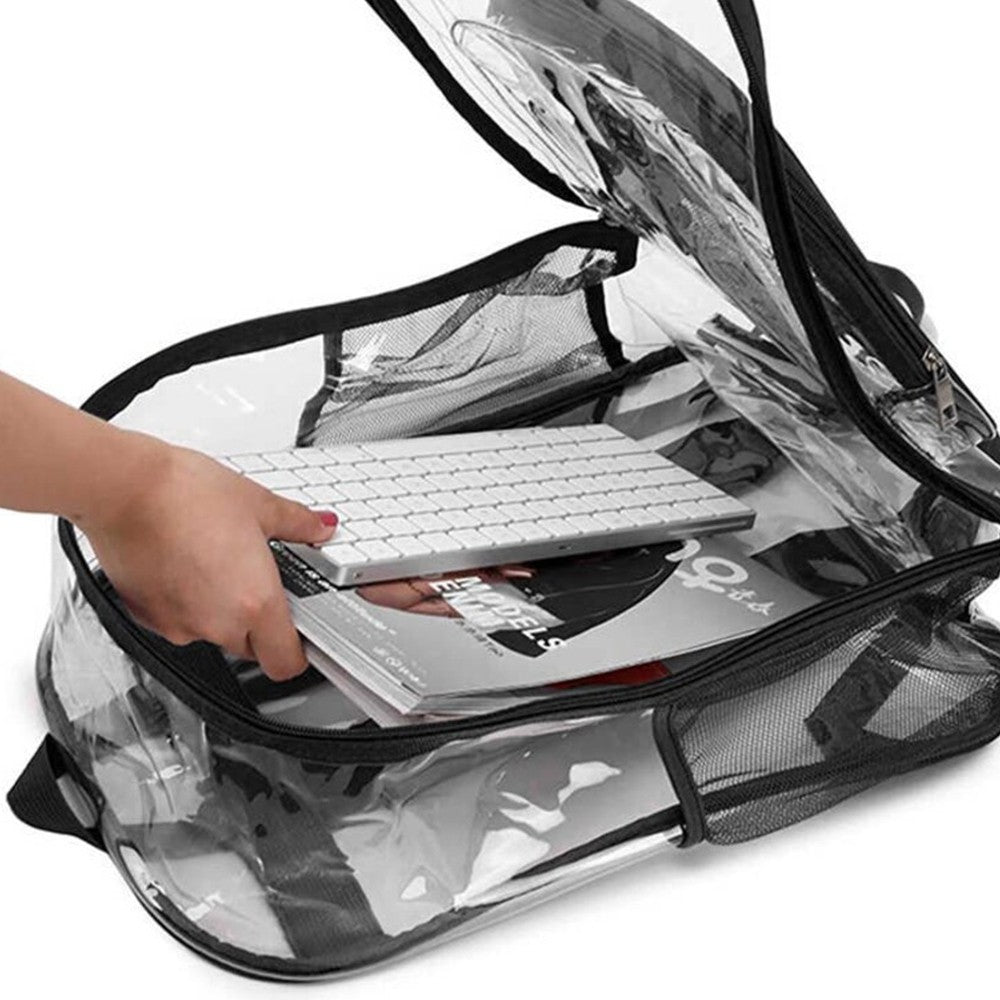 PVC Clear Backpack Transparent Bookbag School Backpack with Reinforced Strap Black