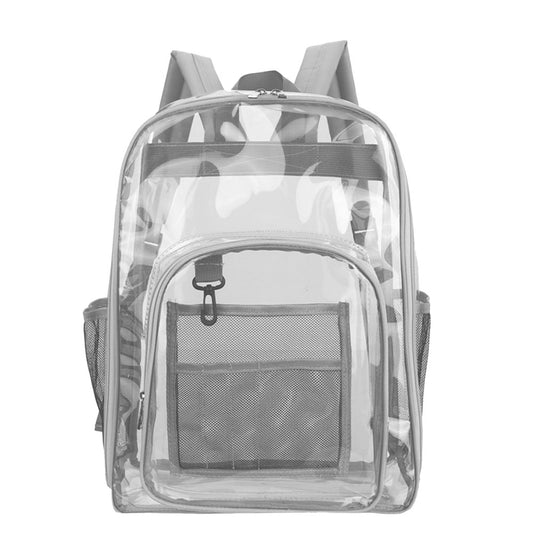 PVC Clear Backpack Transparent Bookbag School Backpack with Reinforced Strap Grey