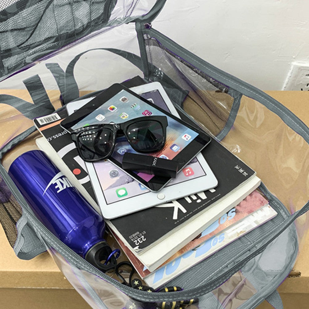 PVC Clear Backpack Transparent Bookbag School Backpack with Reinforced Strap Grey