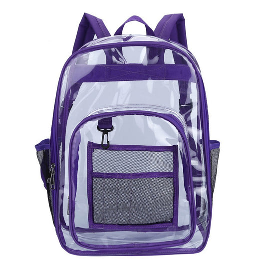 PVC Clear Backpack Transparent Bookbag School Backpack with Reinforced Strap Purple