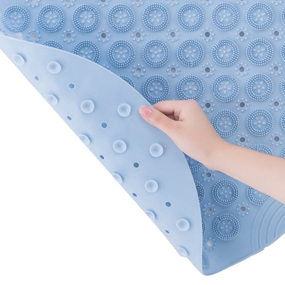 55cm Anti Slip Shower Mat Foot Scrub Mat Exfoliates Feet Scrubber Suction Cups Mat Blue