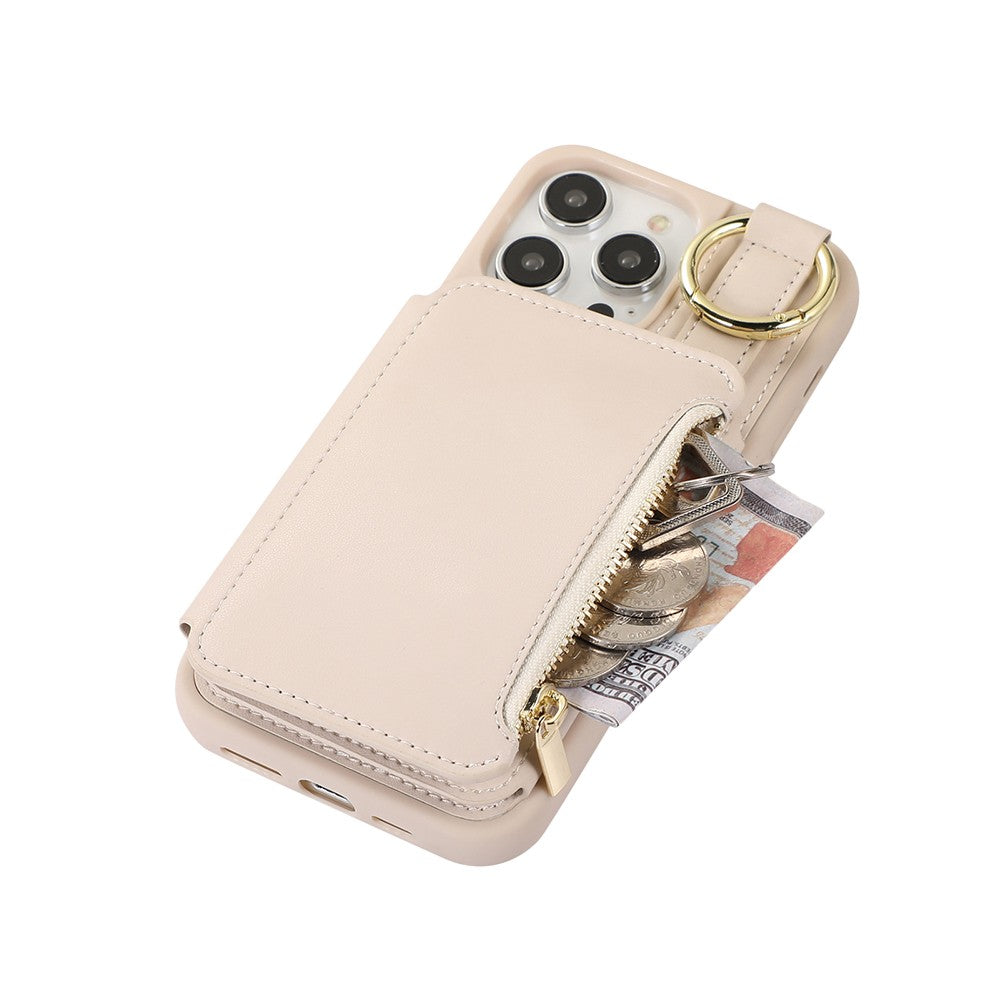For iPhone 14 Promax PU Leather Phone Case Crossbody Phone Cover Wallet Purse with RFID Blocking Card Holder Beige