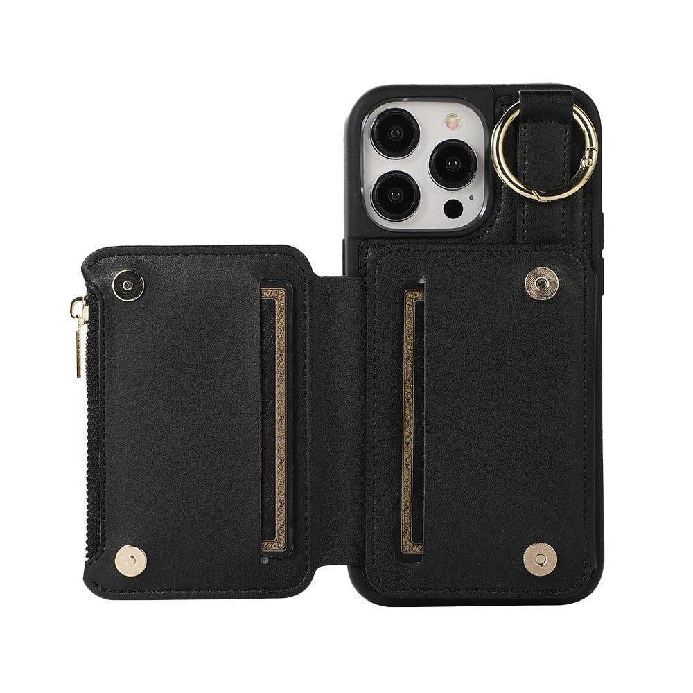 For iPhone 14 Promax PU Leather Phone Case Crossbody Phone Cover Wallet Purse with RFID Blocking Card Holder Black